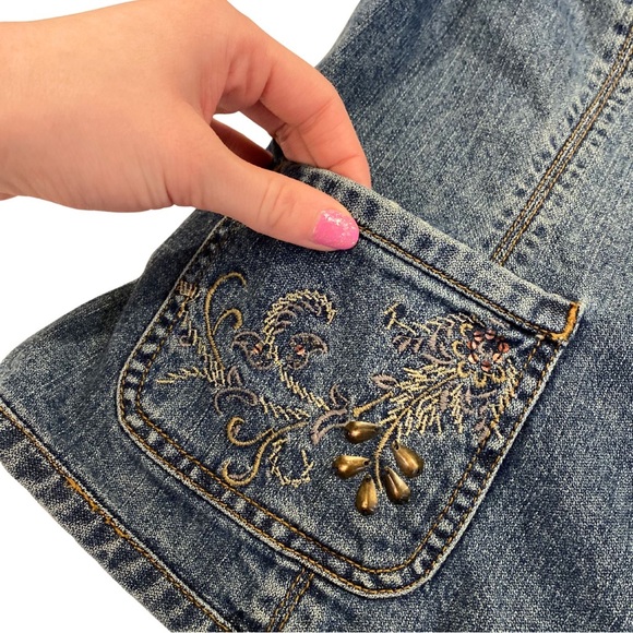 Vintage 90's Embroidered Beaded Blue Denim Jacket Size 1 Women's Chico's Boho - Picture 5 of 14